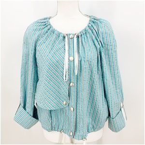 Worth Aqua Striped Seersucker Snap Front Short Jacket Sz M